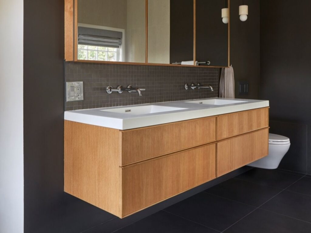 Modern bathroom vanity with wood cabinetry
